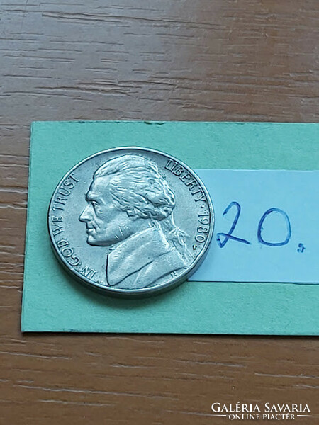 Usa 5 cents 1980 / p, thomas jefferson, copper-nickel 20