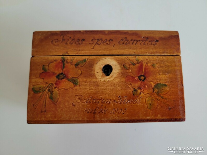 Old Balaton souvenir wooden box from 1909 Balatonfüred vintage box