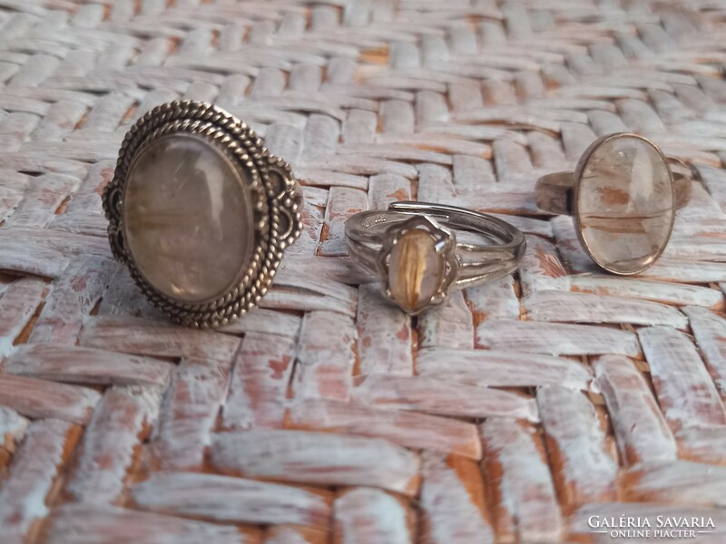 Wonderful gold rutile quartz silver rings size 7