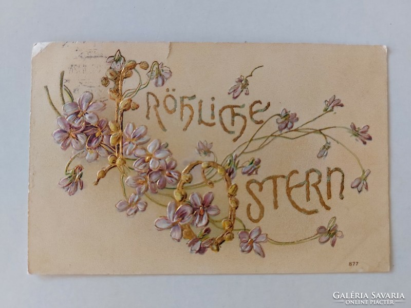 Régi húsvéti képeslap dombornyomott levelezőlap ibolya