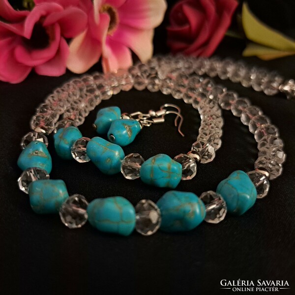 Turquoise and crystal 3-piece set