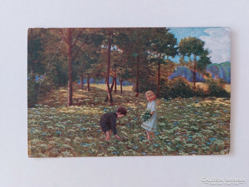 Old postcard postcard children landscape