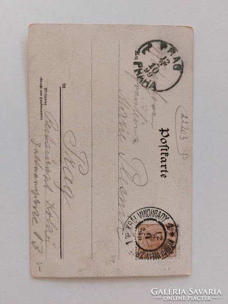 Régi képeslap 1899 rózsamintás levelezőlap