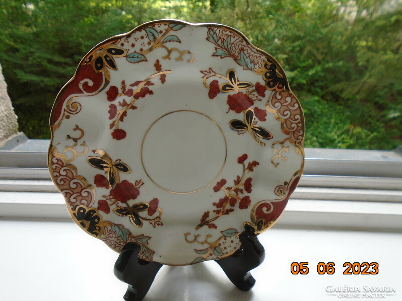 Antique English gold contoured Imari hand painted breakfast set with ribbed cup