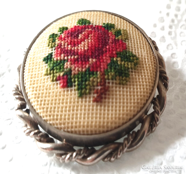 Antique tapestry brooch, badge