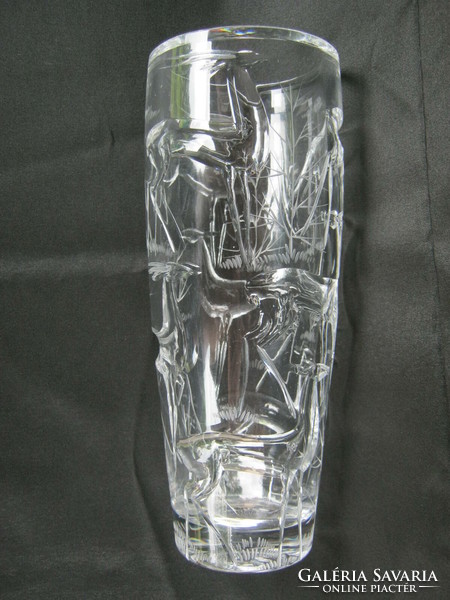 Signed Jozef svarc stained glass etched glass vase weighs 1.6 kg