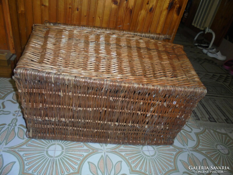 Old cane wicker bench, storage chest