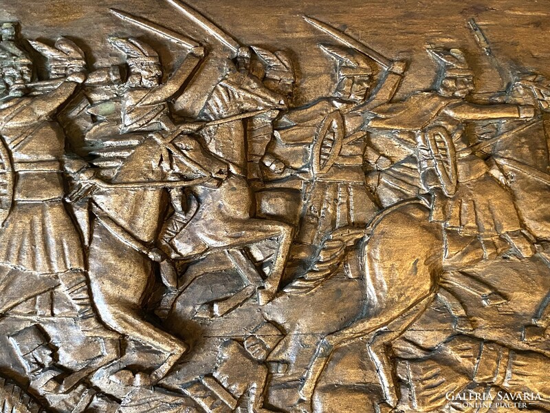 Fighting cavalry soldiers unique carved wooden wall picture 54 x 29 x 2 cm