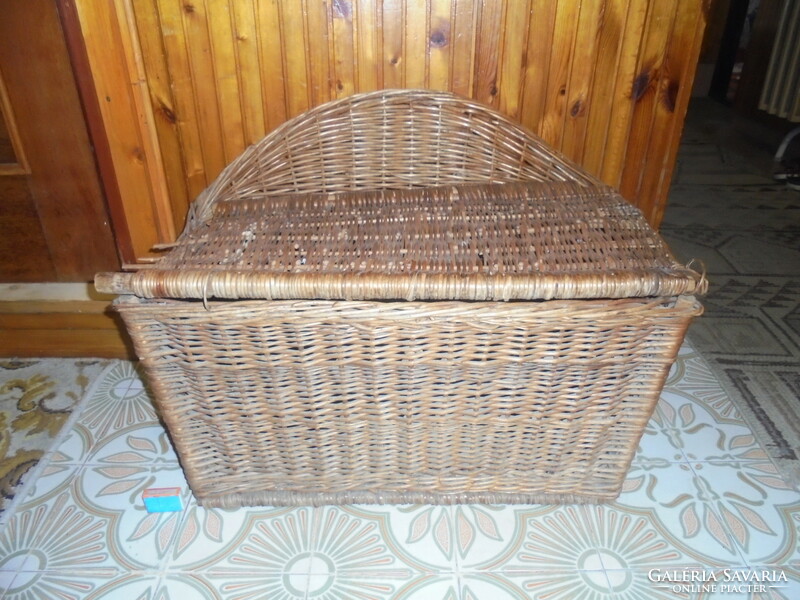 Old cane wicker bench, storage chest