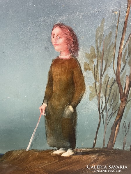 Endre Saxon: woman in a landscape, oil painting
