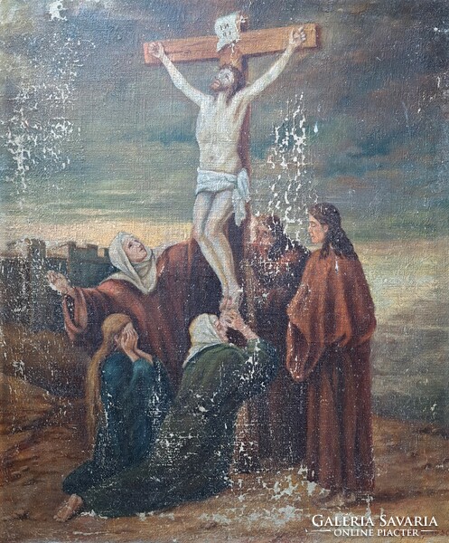 Keresztrefeszítés - szakrális kép, Kutyik Gergely olajfestménye