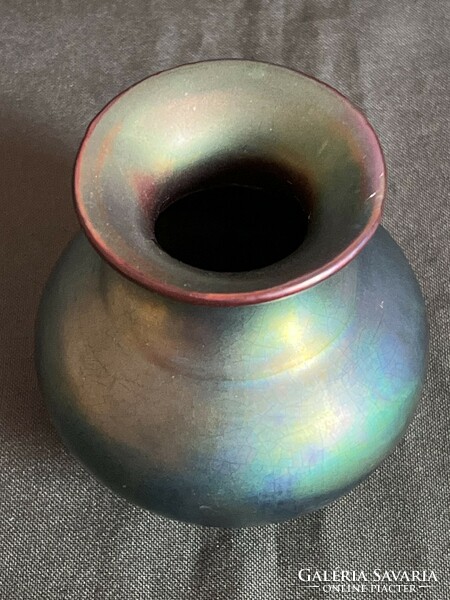 Old Zsolnay labrador glazed eosin vase 7 cm (p0003)