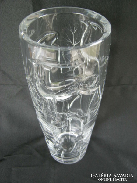 Signed Jozef svarc stained glass etched glass vase weighs 1.6 kg