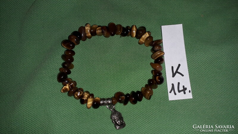 Keleti stílusú borostyánszín köves - gyöngyös fém Buddha figurás karkötő a képek szerint K 14.