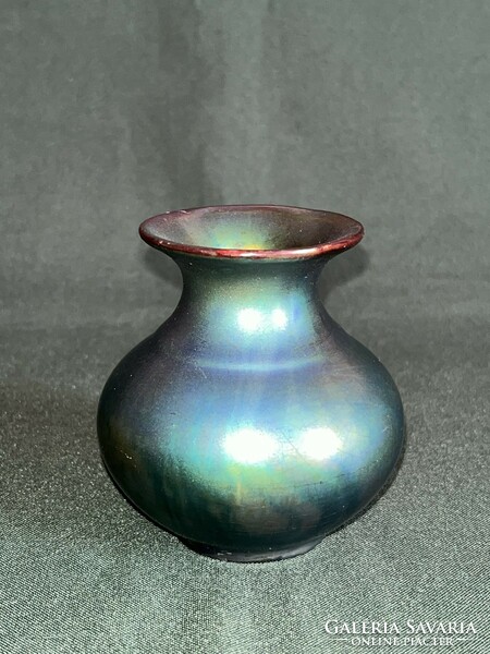 Old Zsolnay labrador glazed eosin vase 7 cm (p0003)