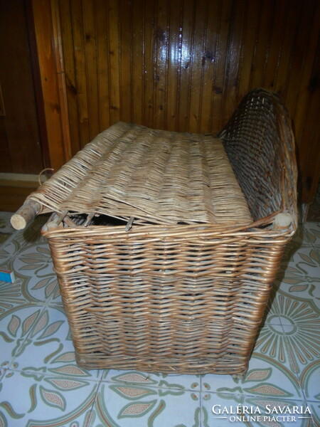 Old cane wicker bench, storage chest