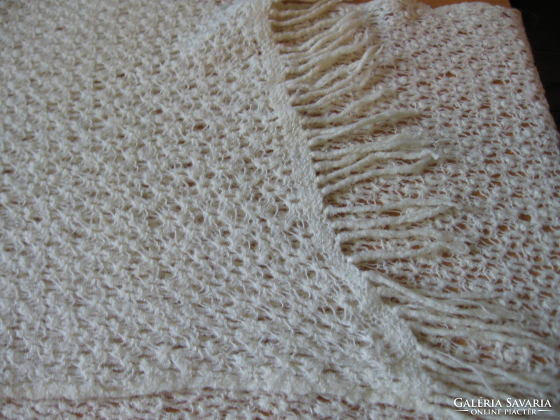 Cream-colored knitted needlework stole, scarf