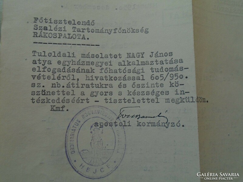 Za276.18 Barnabás Tost (Rosznyó) 1950 apostolic governor hejce (treasury)-litke big János-cancer palace