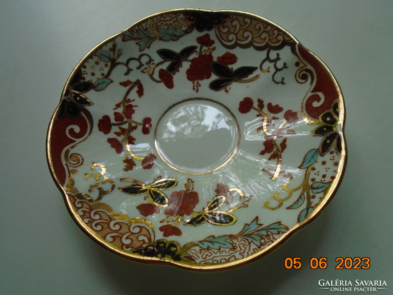 Antique English gold contoured Imari hand painted breakfast set with ribbed cup