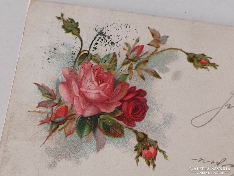 Régi képeslap 1899 rózsamintás levelezőlap