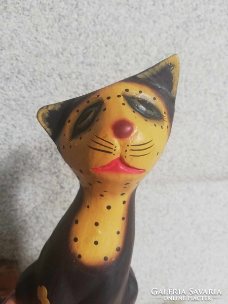 Large carved and painted wooden cat statue