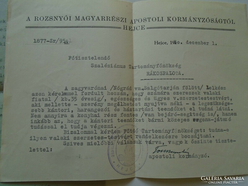 Za276.19 Barnabás Tost (Rosznyó) 1950 apostolic governor hejce (treasury)-litke big János-cancer palace