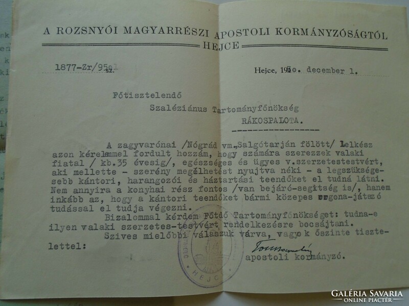 ZA276.19  Tost Barnabás (Rozsnyó) 1950apostoli kormányzó HEJCE (Kassa)-Litke Nagy János-Rákospalota