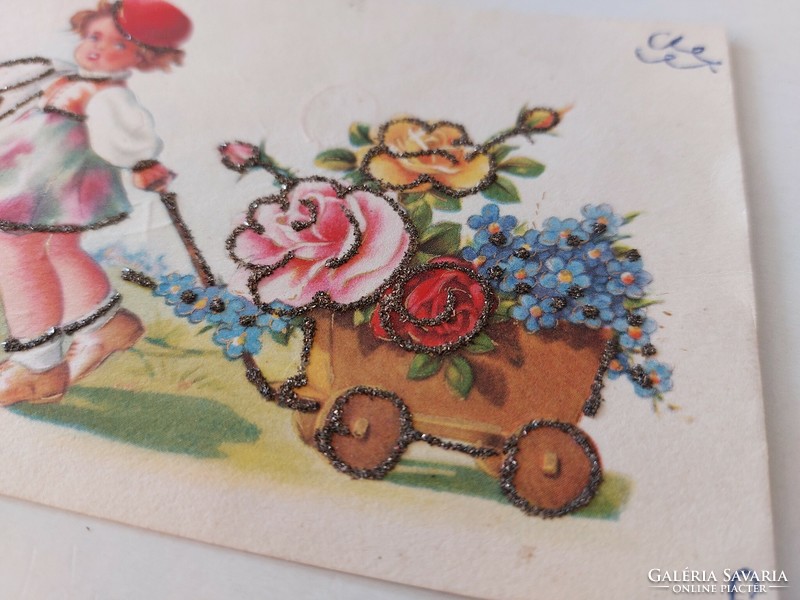 Régi képeslap R. Hamel levelezőlap kislány virágokkal