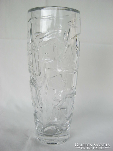 Signed Jozef svarc stained glass etched glass vase weighs 1.6 kg