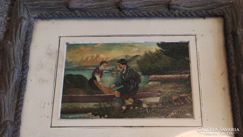 Zsitvay János miniatűr olaj festmény, életkép