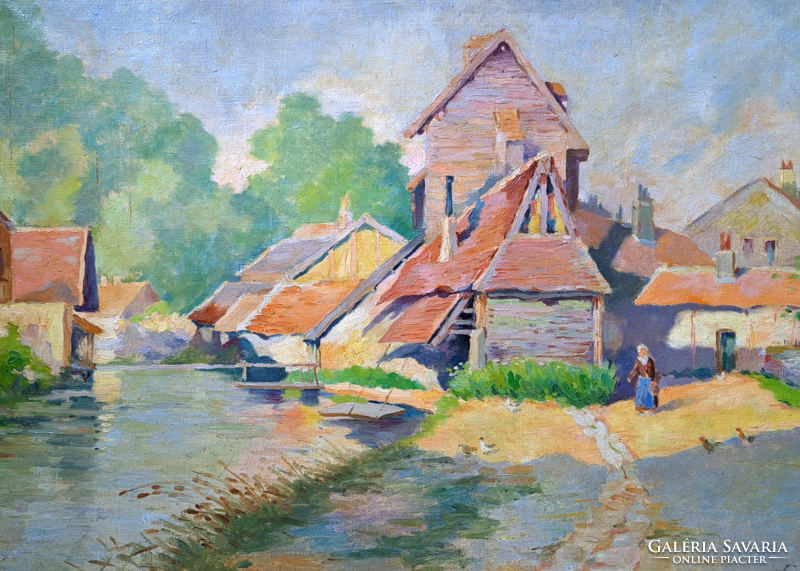 Village scene - oil painting - kiss z.