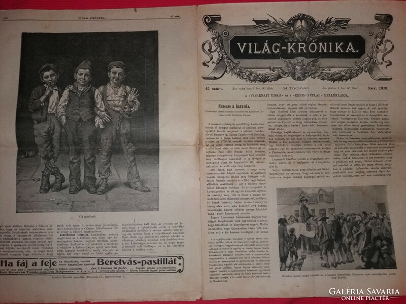 Antik 1910 .november 45. szám VILÁG KRÓNIKA újság magazin szép állapot képek szerint