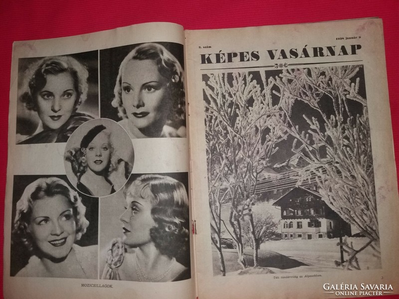 Antik 1938. január 9."KÉPES VASÁRNAP " újság magazin 2.szám képek szerinti állapot