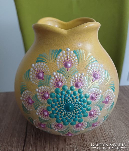 New! Hand-painted yellow gradient vase with mandala decoration