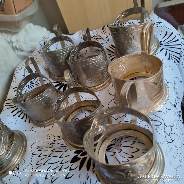 Régi, díszes  orosz fém pohár tartók