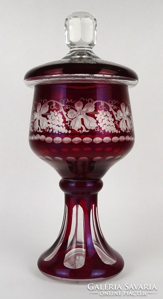 1N595 large burgundy polished crystal goblet with lid decorative object 33 cm