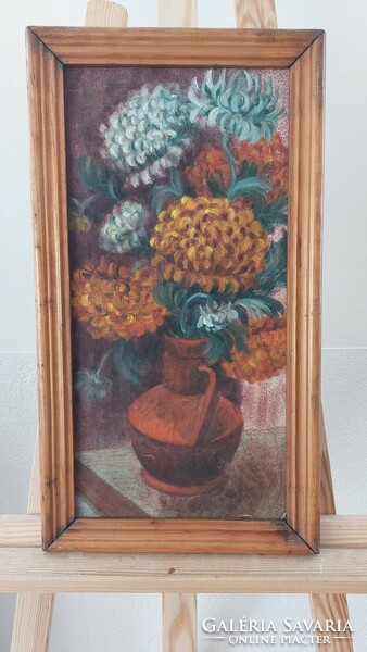 (K) Virágcsendélet festmény 29x53 cm kerettel