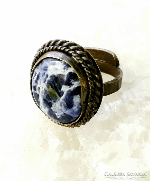 Handmade sodalite mineral copper ring in antique style