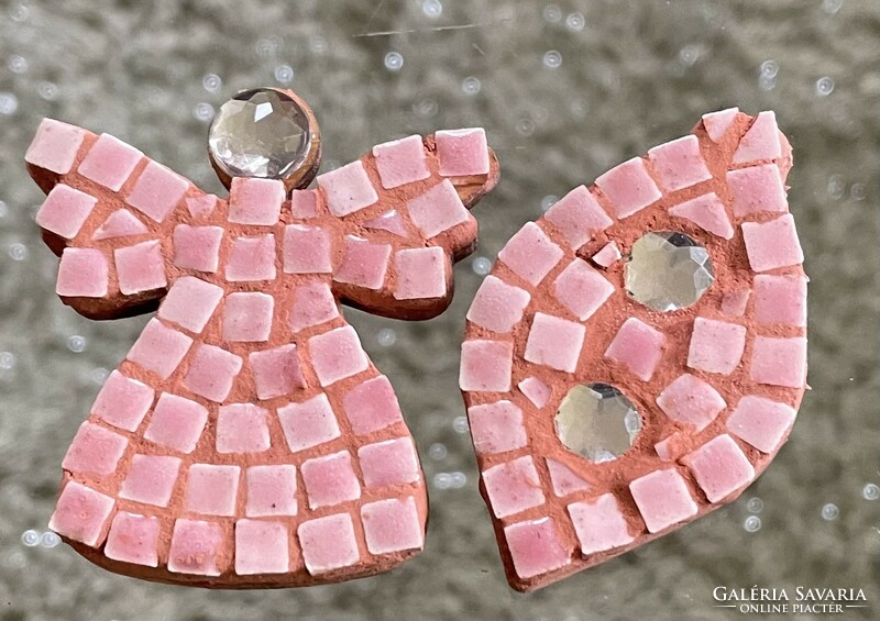 Türkiz és rózsaszín kerámia mozaik cica  macska madár mókus hűtőmágnes