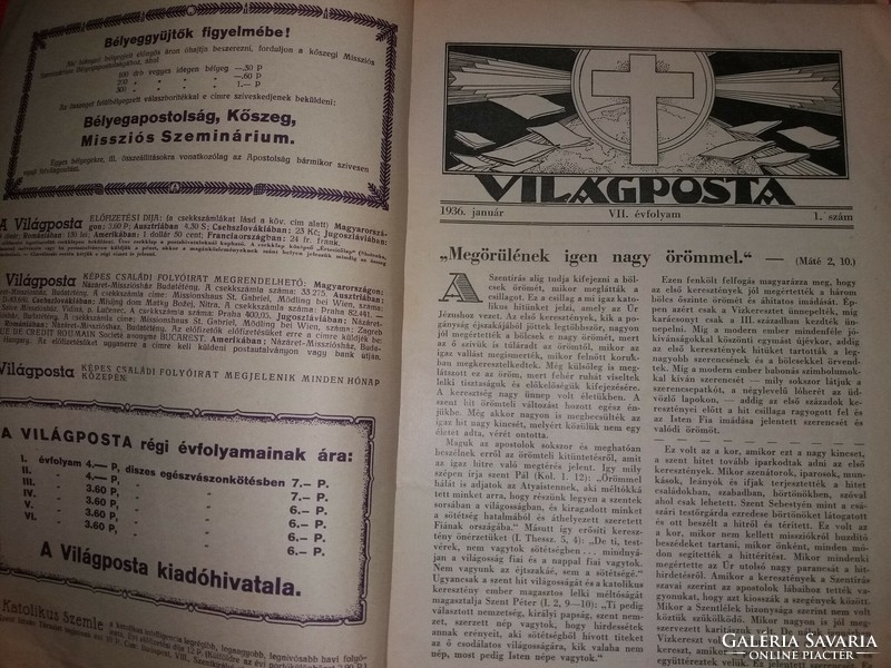 Antik 1936.01. VII. évfolyam" VILÁGPOSTA " képes családi folyóirat újság gyönyörű állapotban