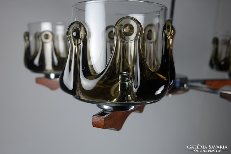 Vintage design chandelier - chrome wooden glass - 03689