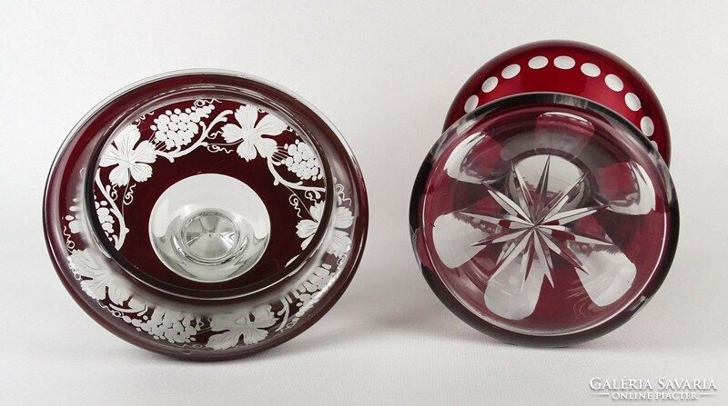 1N595 large burgundy polished crystal goblet with lid decorative object 33 cm