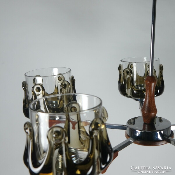 Vintage design csillár - króm fa üveg - 03689