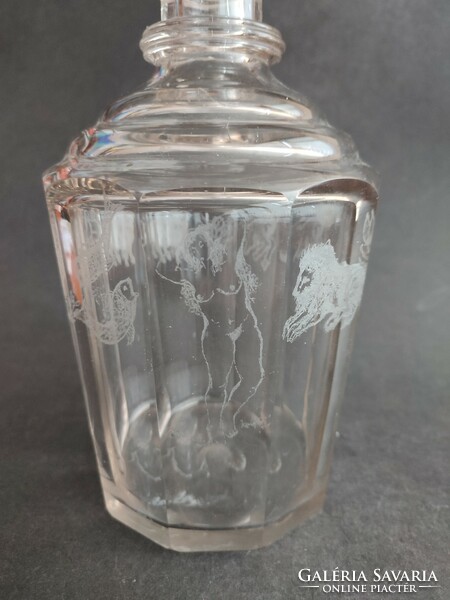 Cognac antique Bieder glass jar with Kossuth coat of arms, decorated with star signs - ep