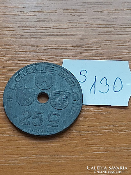 Belgium belgique - belgie 25 centimes 1943 ww ii. Zinc, iii. King Leopold s130