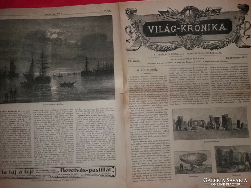 Antik 1910 .december 50. szám VILÁG KRÓNIKA újság magazin szép állapot képek szerint
