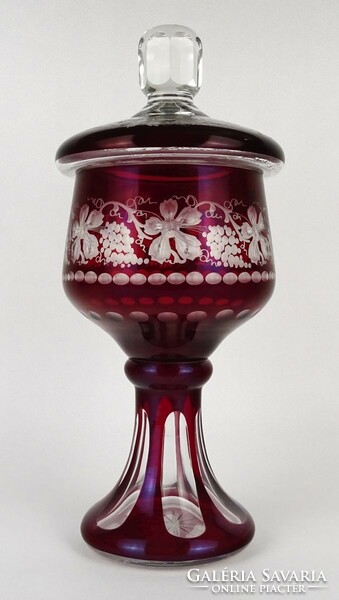 1N595 large burgundy polished crystal goblet with lid decorative object 33 cm