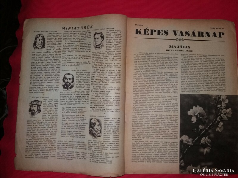 Antik 1938.V. 15." KÉPES VASÁRNAP " 20. szám újság magazin képek szerinti állapot