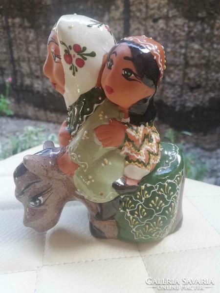 Uzbek ceramic figure - on donkey's back - hand painted