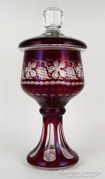 1N595 large burgundy polished crystal goblet with lid decorative object 33 cm